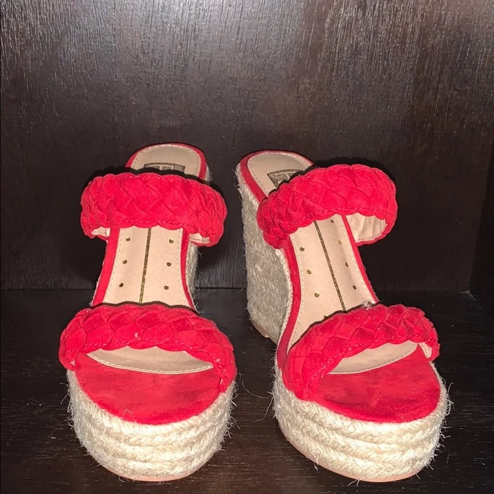 Fahrenheit Slip On Women Wedge Espadrilles in Red